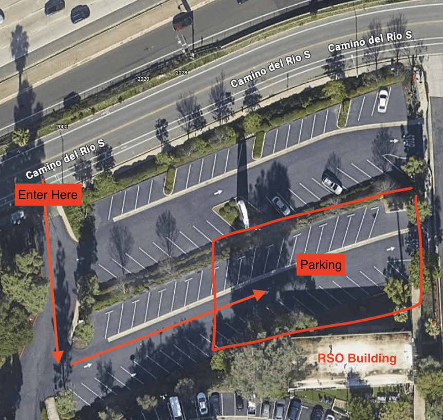 A satellite view showing the location and approach to the RSO building.